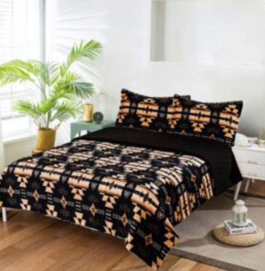 Sherpa Lined Silk Touch 3 Piece King Bed Set – Black Gold