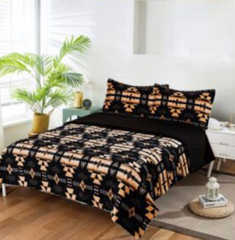 Sherpa Lined Silk Touch 3 Piece King Bed Set – Black Gold