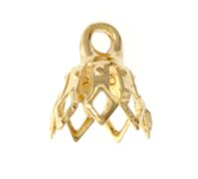 7mm Gold 7-Prong Bell Caps with Top Loop – 6 Pieces