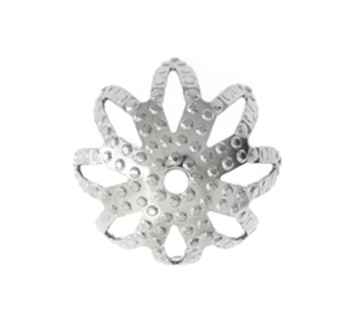 13mm Rhodium Bead Caps – Bright Silver – 10 Pieces
