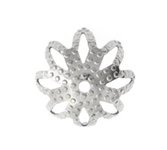 13mm Rhodium Bead Caps – Bright Silver – 10 Pieces