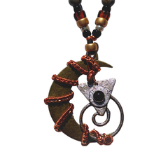 Silas – Bone, Stone, & Glass Necklace with Wire Wrap Moon Pendant