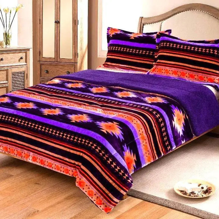 King Size Sherpa Lined 3-Piece Blanket Set