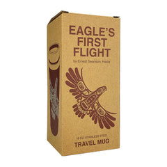 Ernest Swanson (Haida) – Eagle’s First Flight Matte Travel Mug – Burgundy (16 oz)