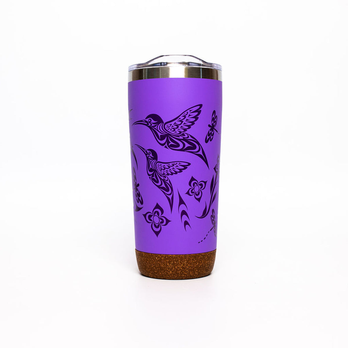 Simone Diamond (Coast Salish) – Cork Base Travel Mug – Hummingbird (20 oz)