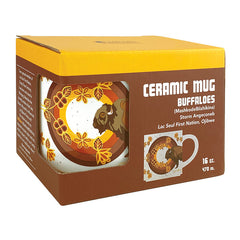 Storm Angeconeb (Lac Seul First Nation, Ojibwe) – Ceramic Mug – Buffaloes (MashkodeBiizhikina) – 16 oz