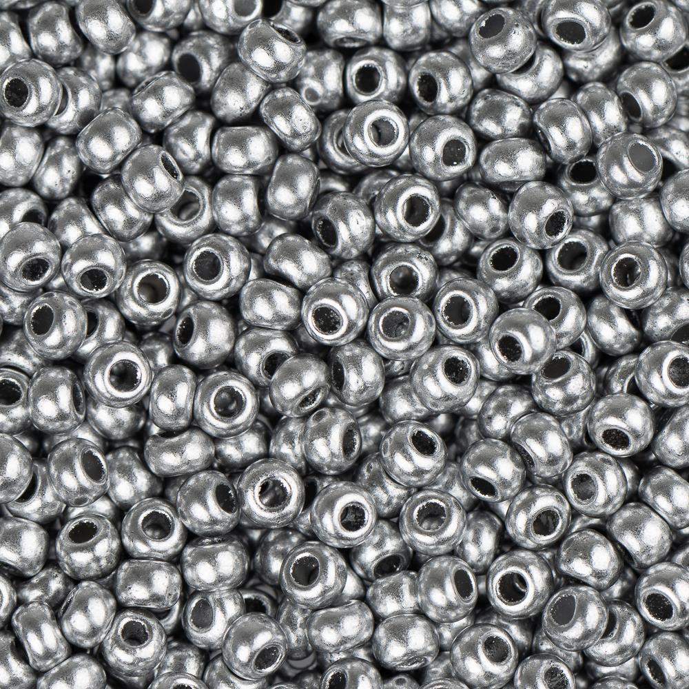 6/0 Preciosa Czech Seed Beads Opaque Metallic Silver, 22g Vial