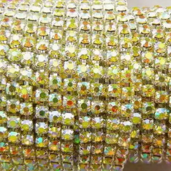 1 Yard SS6 Citrine AB Silver Metal Chain Rhinestone Banding
