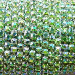 1 Yard SS6 Peridot AB Silver Metal Rhinestone Chain Banding