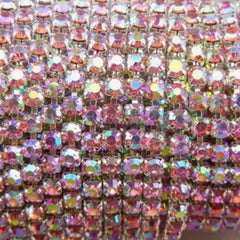 1 Yard SS6 Pink AB Silver Metal Rhinestone Chain Banding