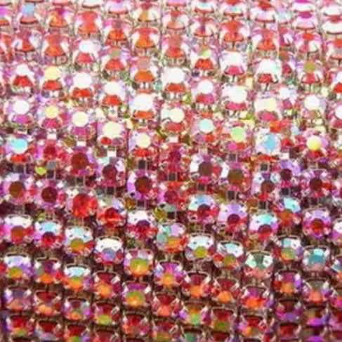 1 Yard SS6 Red AB Silver Metal Rhinestone Chain Banding
