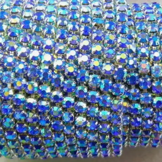 1 Yard SS6 Sapphire AB Silver Metal Rhinestone Chain Banding