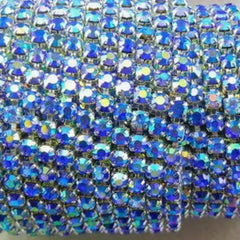 1 Yard SS6 Sapphire AB Silver Metal Rhinestone Chain Banding