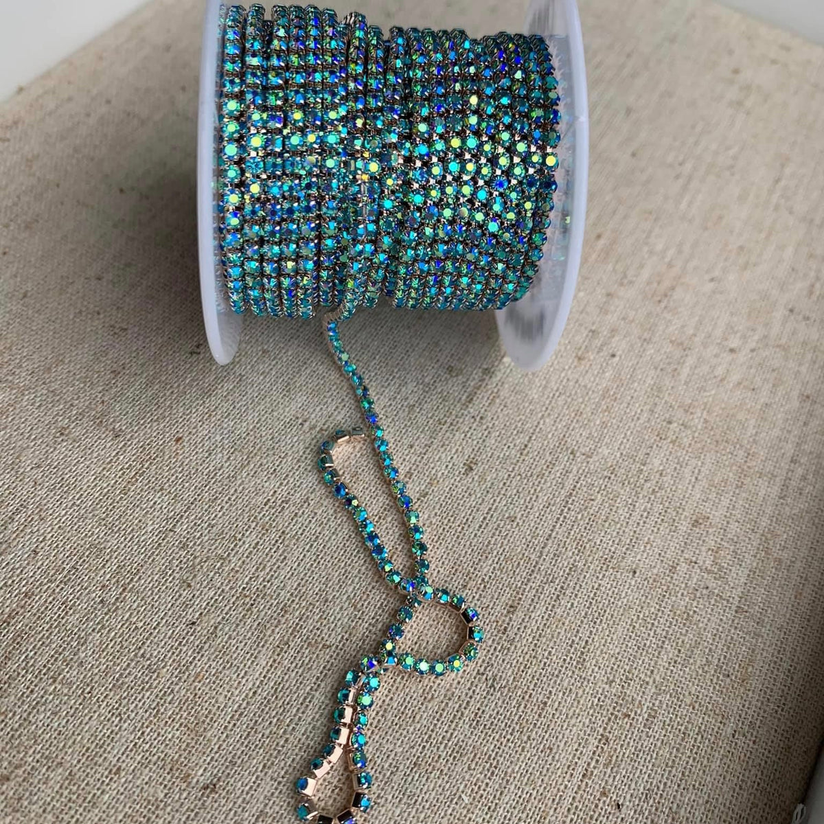 1 Yard SS6  Aquamarine AB Champagne Gold Metal Chain Rhinestone Banding