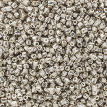 3-Cut 9/0 Czech Seed Beads Opaque Silver Terra Metallic Dyed, 13g Vial