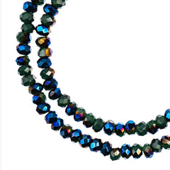 Crystal Lane Rondelle 2 Strand 7in (apx246pcs) 1.5x2.5mm Opaque Dark Green W/Half Blue Iris
