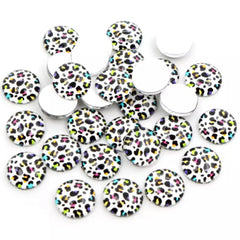 12mm White Multi-Colour Animal Print Glass Half Dome Gems – Sold in Pairs