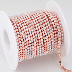 1 Yard SS6 Light Pink Pearl Rose Gold Metal Chain Banding