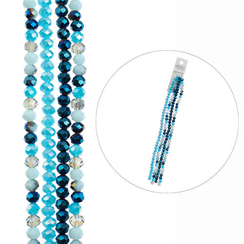 Crystal Lane Rondelle 4 Strand 7in (apx153pcs) 4x6mm Blue Mix