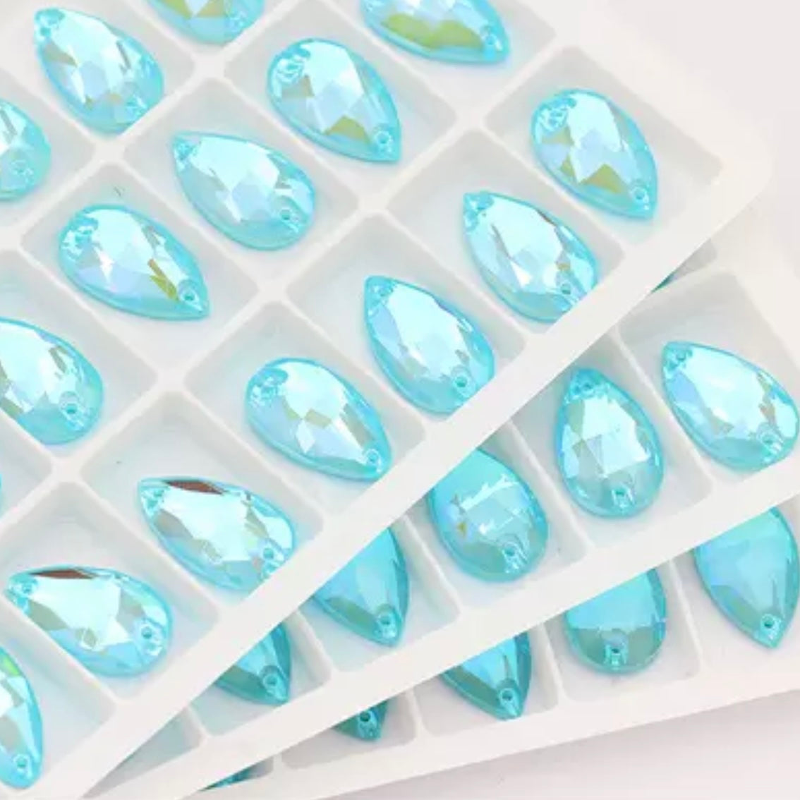 11×18mm Pastel Foil Back AB Tear Drop Glass Crystals – Sew-On Gems (Sold in Pairs)