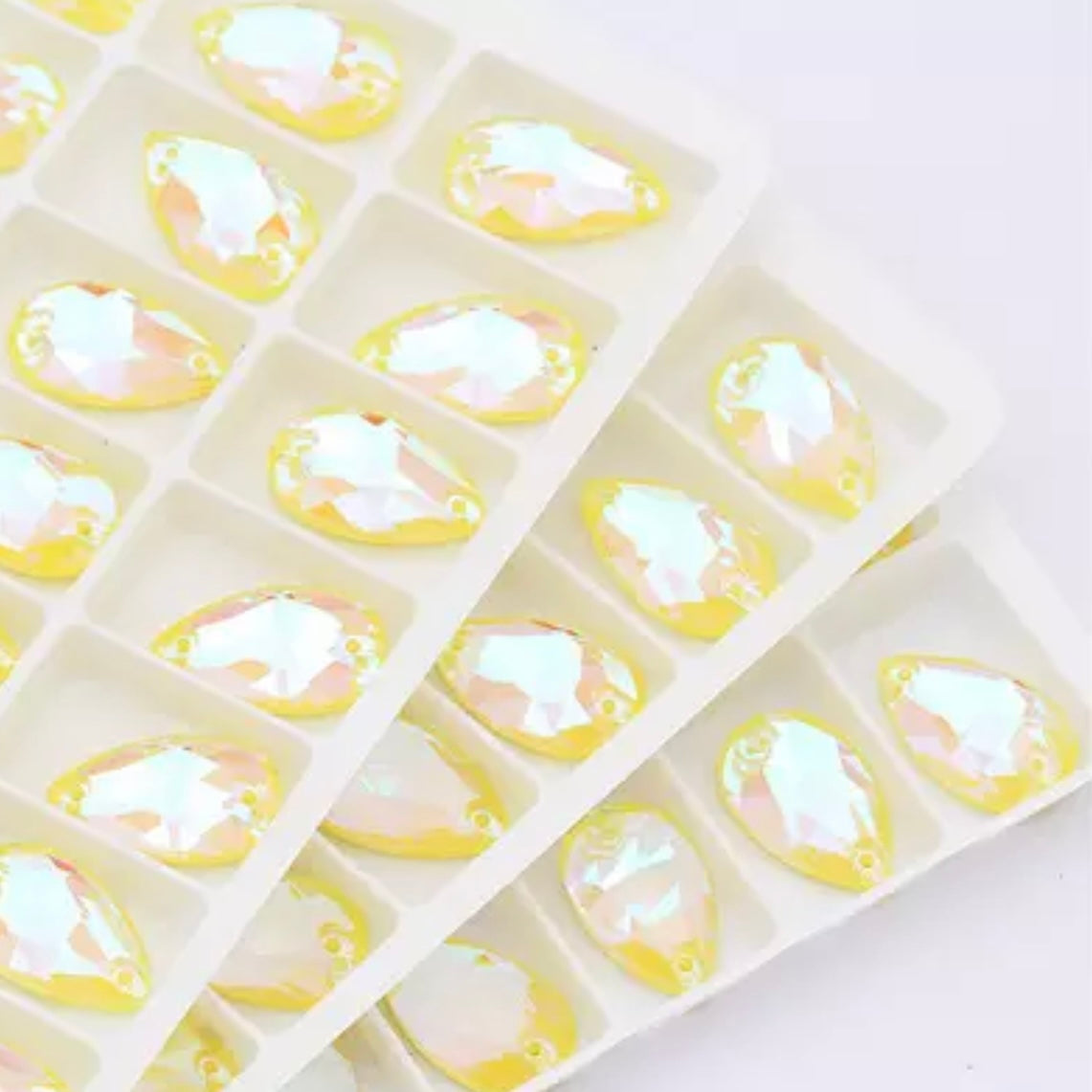 11×18mm Pastel Foil Back AB Tear Drop Glass Crystals – Sew-On Gems (Sold in Pairs)