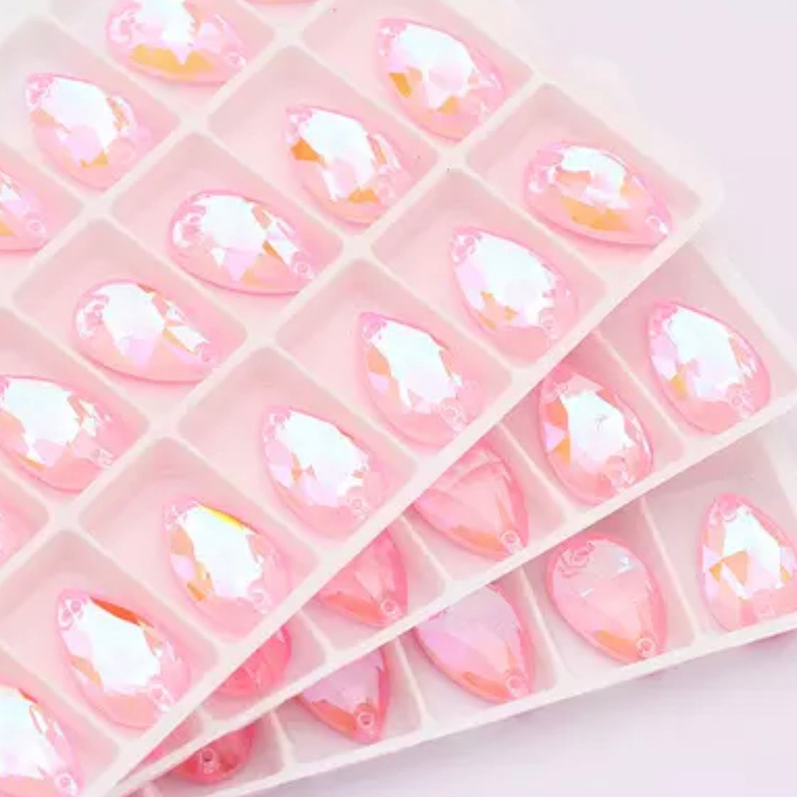 11×18mm Pastel Foil Back AB Tear Drop Glass Crystals – Sew-On Gems (Sold in Pairs)