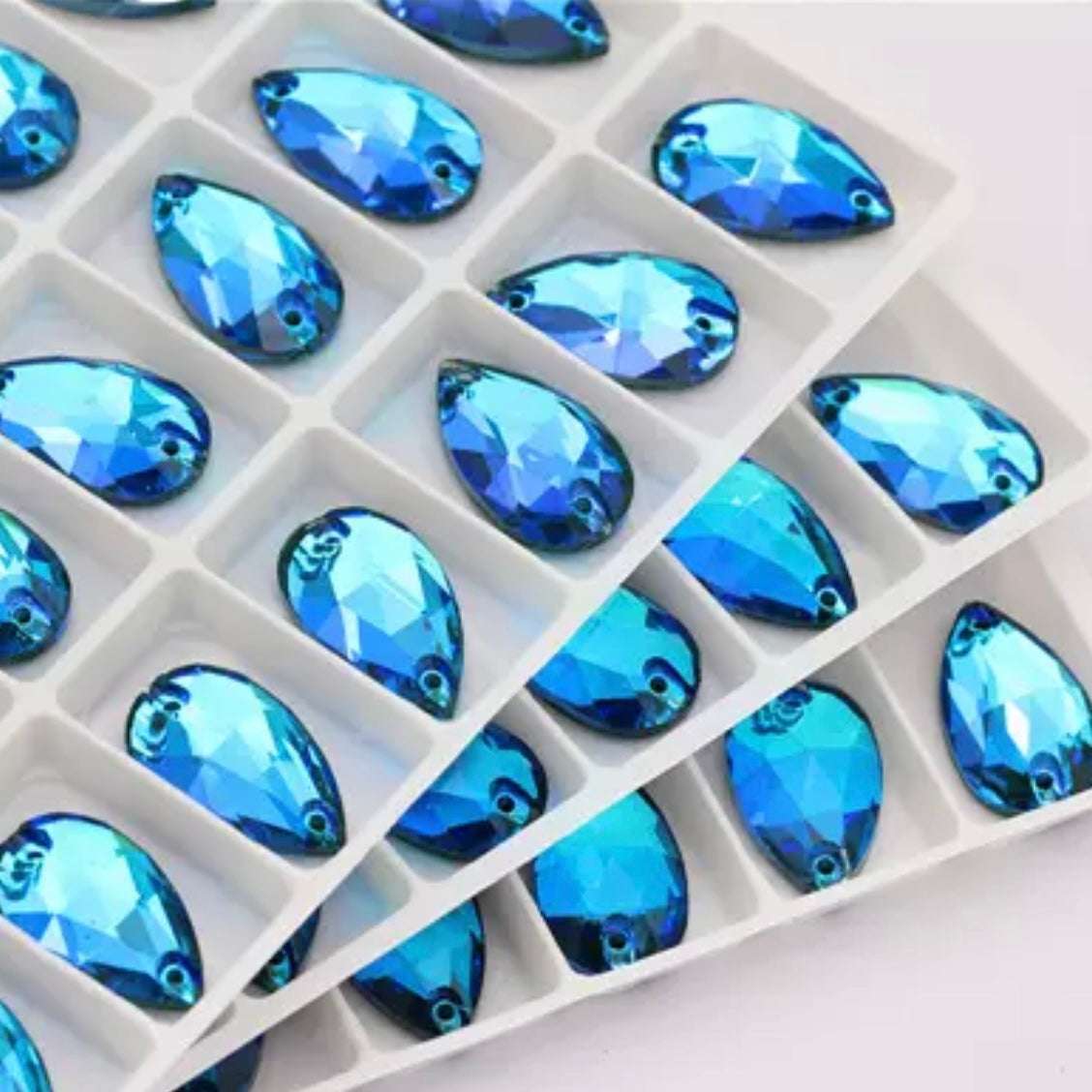 11×18mm Pastel Foil Back AB Tear Drop Glass Crystals – Sew-On Gems (Sold in Pairs)