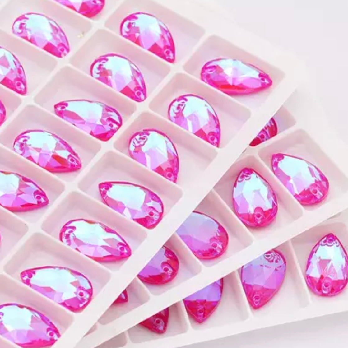 11×18mm Pastel Foil Back AB Tear Drop Glass Crystals – Sew-On Gems (Sold in Pairs)