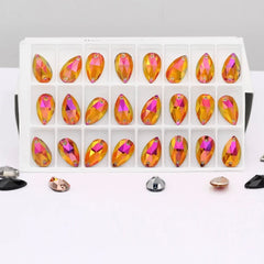11×18mm Orange Flame AB Tear Drop – Glass Sew-On Gems (Sold in Pairs)