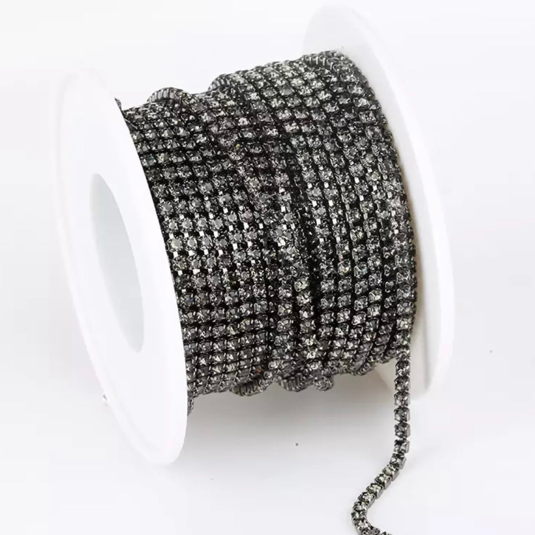1 Yard SS6 Diamond Black Crystal Colourful Metal Chain Rhinestone Banding