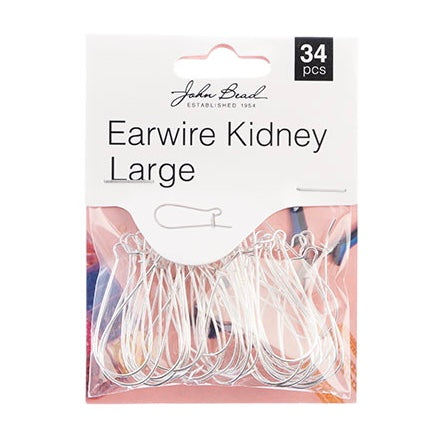 Large Kidney Earwires – Approx. 33x15mm, Silver (34pcs, Stainless Steel)