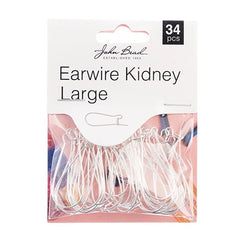 Large Kidney Earwires – Approx. 33x15mm, Silver (34pcs, Stainless Steel)