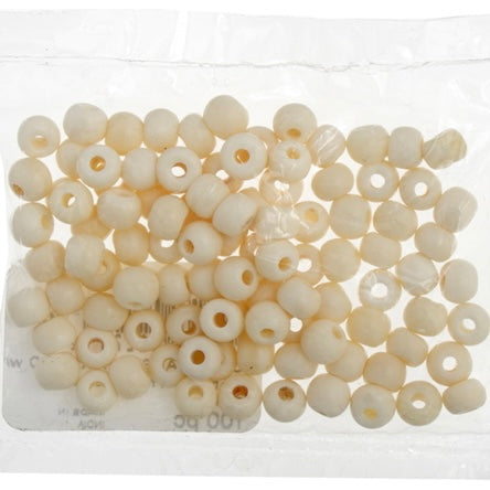 6mm Round Ivory worked on Bone Beads, Bags of 100