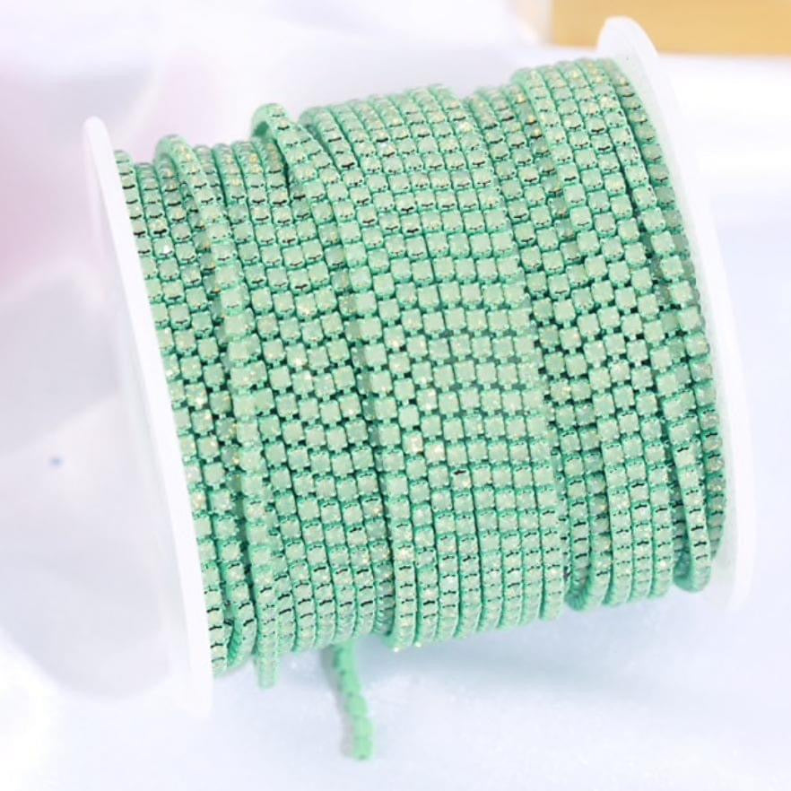 1 Yard SS6 Opal Colour Green Metal Chain Rhinestone Banding