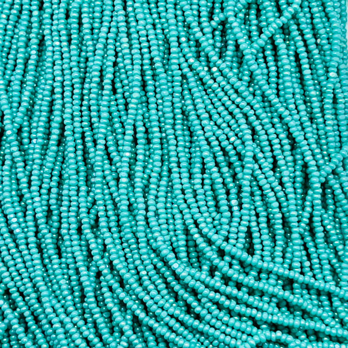 13/0 Charlotte Cut Preciosa (Czech) Bead Opaque Green Aqua AB Strung