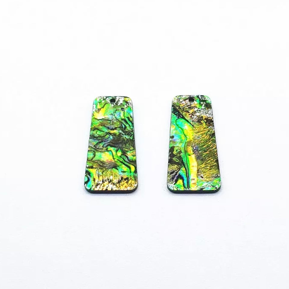 19×37 mm Yellow/Black Trapezoid Abalone Shell, One-Hole Sew-On Shell on Acrylic Gem (Sold in Pairs)
