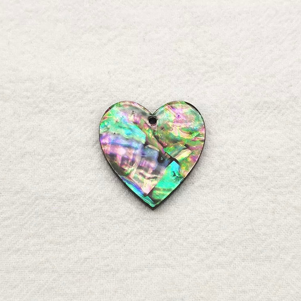 28×30 mm Grey/Black Heart Abalone Shell Shape, One-Hole Sew-On Shell on Acrylic Gem (Sold in Pairs)