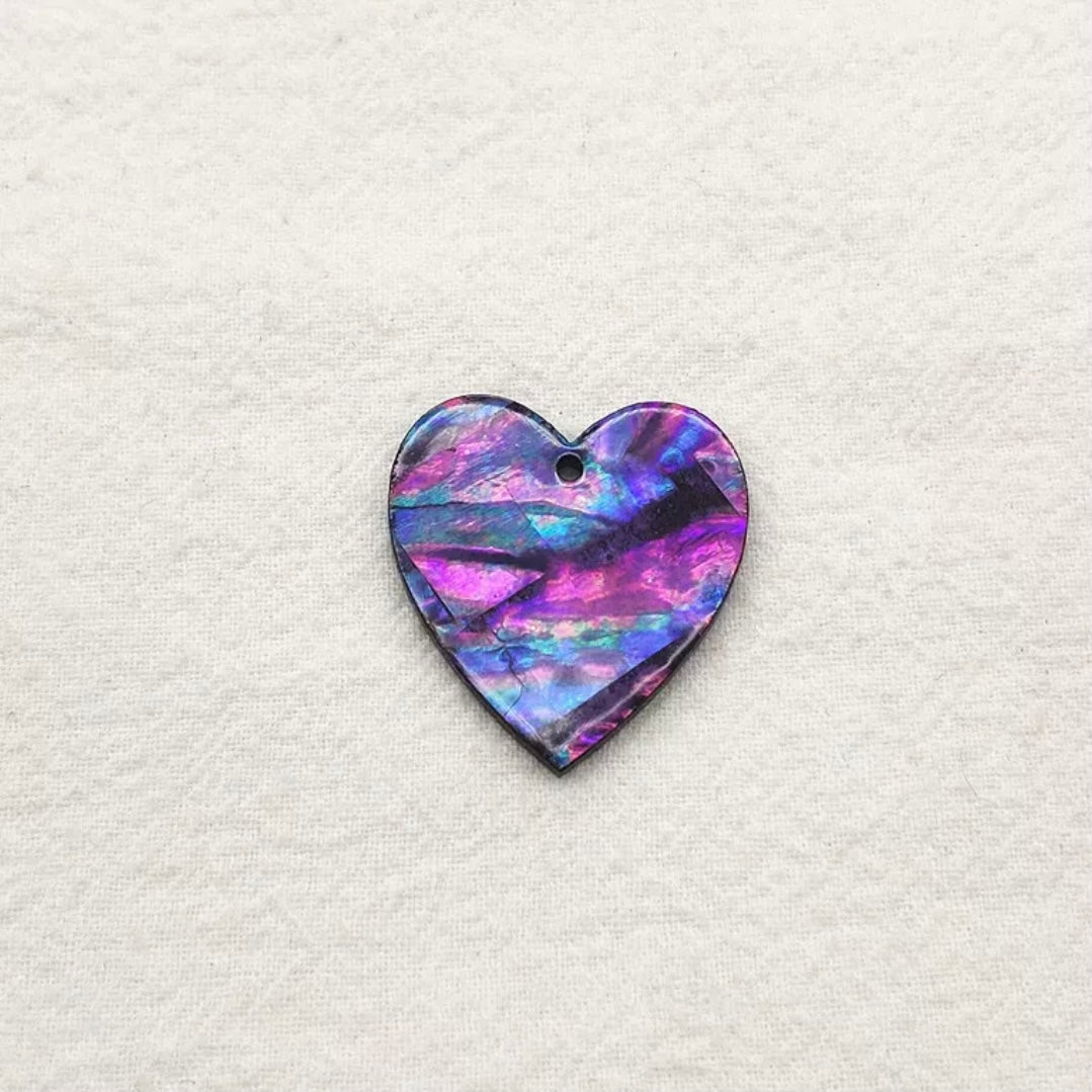 28×30 mm Purple/Black Heart Abalone Shell Shape, One-Hole Sew-On Shell on Acrylic Gem (Sold in Pairs)