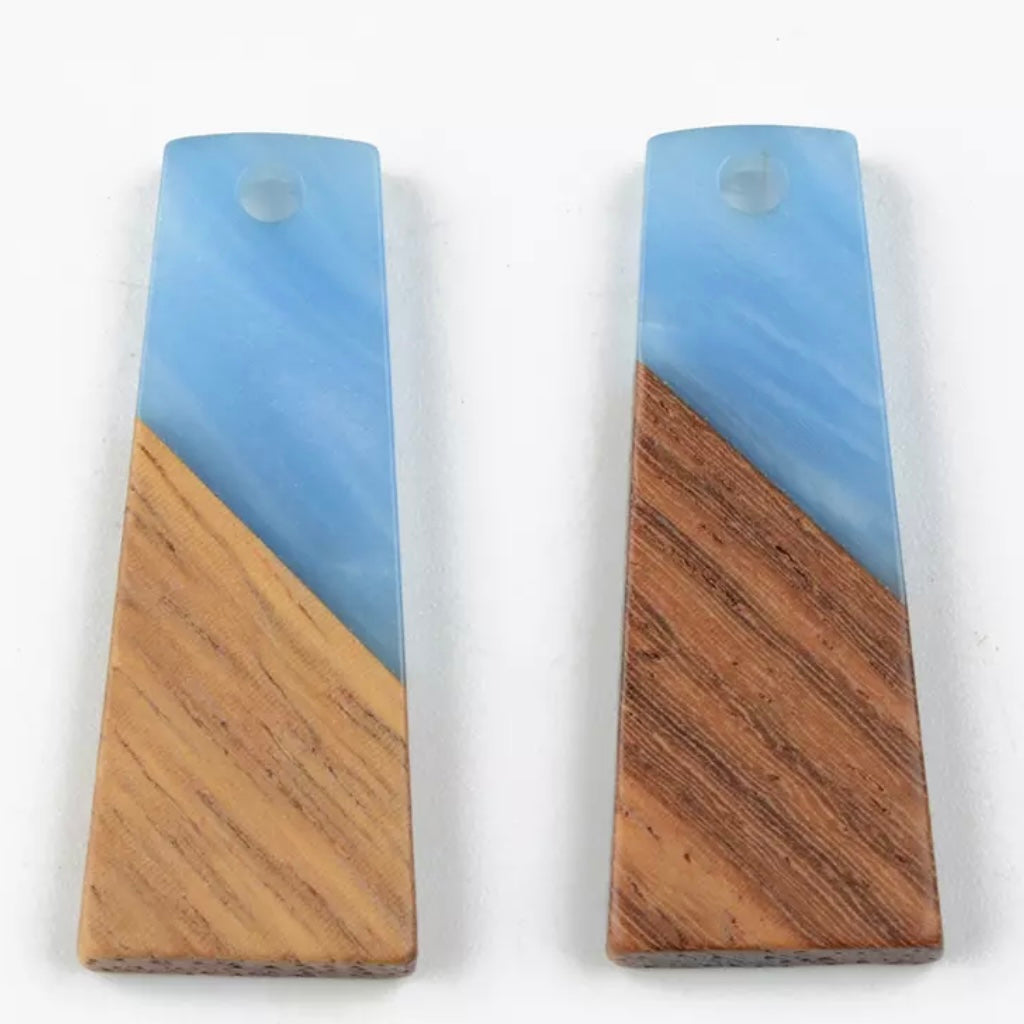 11*30mm Blue Acrylic/Wood Trapezoid, On Hole , Acrylic Gem