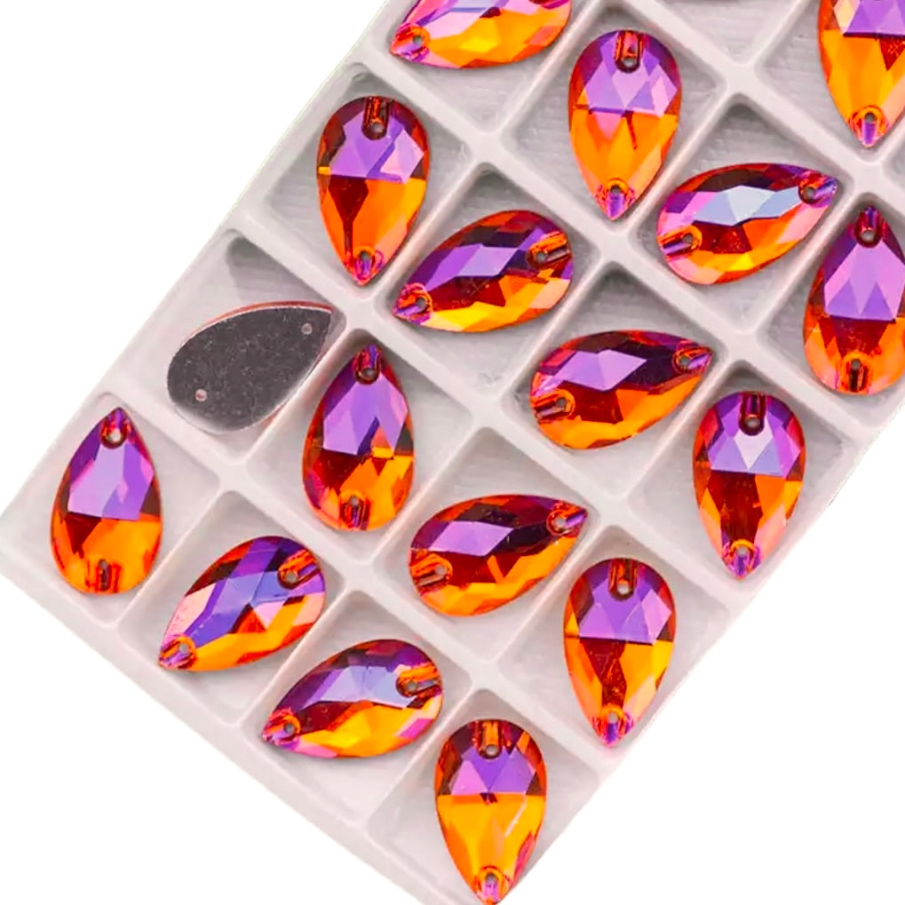11×18mm Fancy Glass AB Tear Drop – Sew-On Crystals (Sold in Pairs)