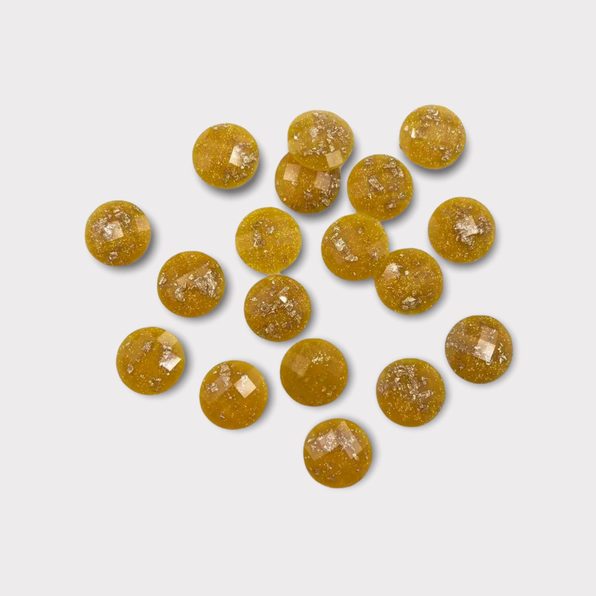 12mm Round Gold Foil Filled Facet Cabochons – Sold in Pairs