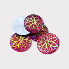 25mm Round Glitter Flower Resin Gem – Flat Back, Glue-On (Sold in Pairs)
