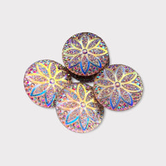 25mm Round Glitter Flower Resin Gem – Flat Back, Glue-On (Sold in Pairs)