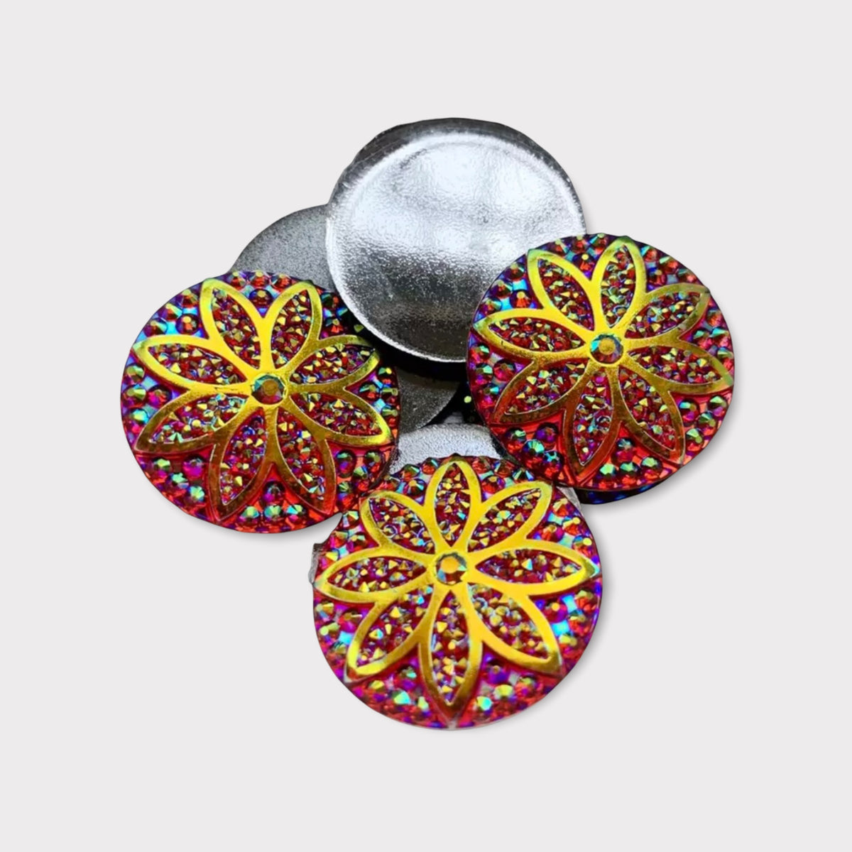25mm Round Glitter Flower Resin Gem – Flat Back, Glue-On (Sold in Pairs)