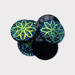 25mm Round Glitter Flower Resin Gem – Flat Back, Glue-On (Sold in Pairs)