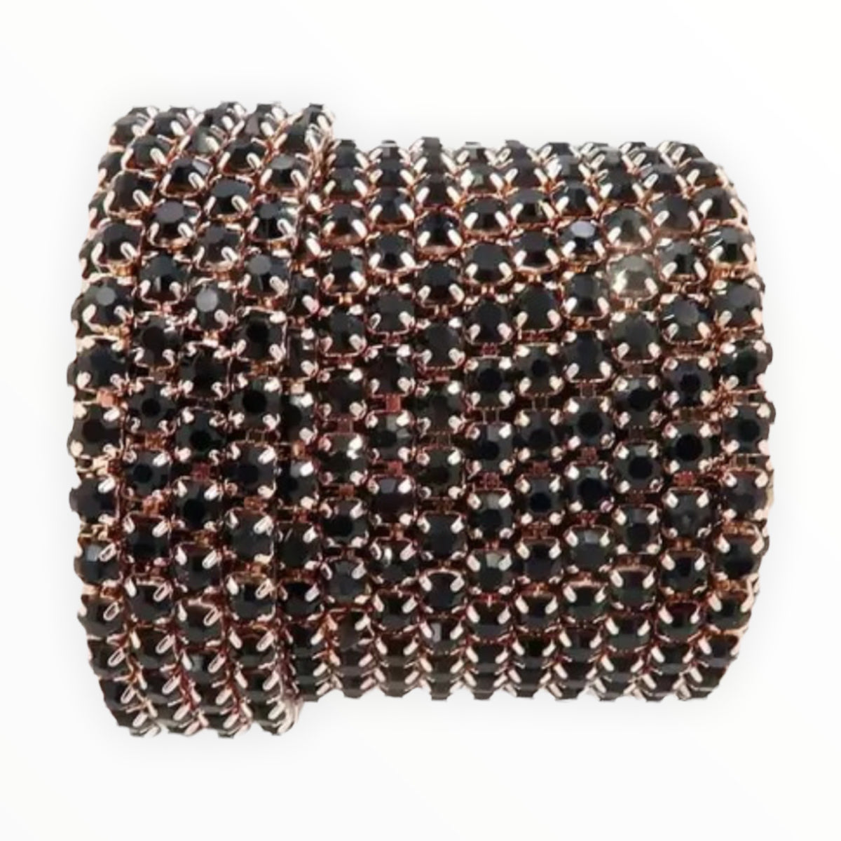 1 Yard SS6 Black Champagne Gold Metal Chain Rhinestone Banding