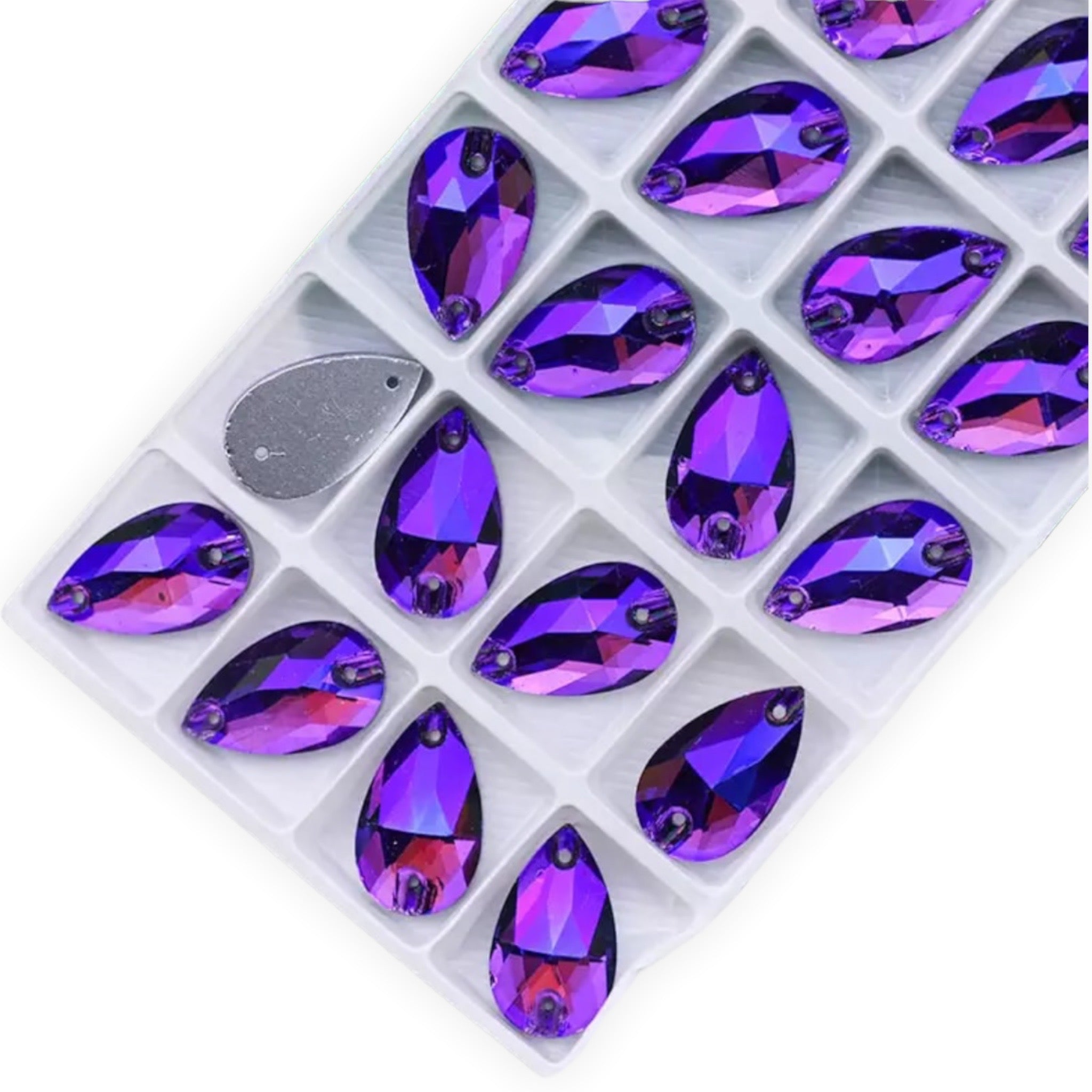 11×18mm Fancy Glass AB Tear Drop – Sew-On Crystals (Sold in Pairs)