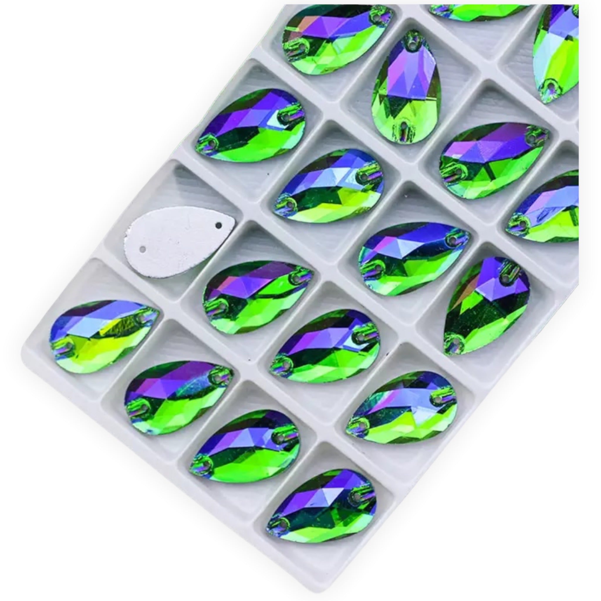 11×18mm Fancy Glass AB Tear Drop – Sew-On Crystals (Sold in Pairs)