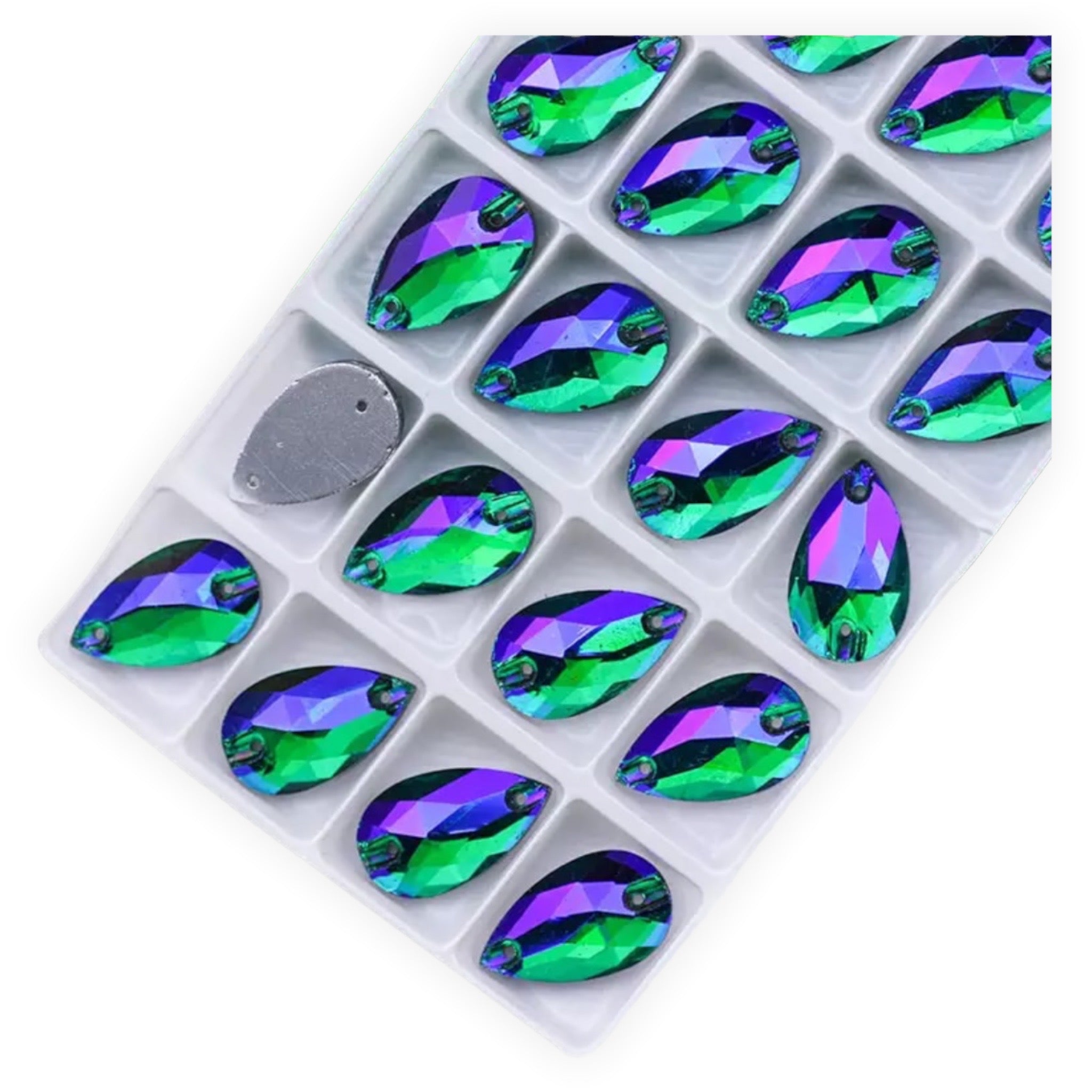 11×18mm Fancy Glass AB Tear Drop – Sew-On Crystals (Sold in Pairs)