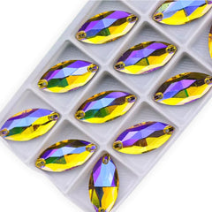 Fancy Glass Sew-On Navette/Horse Eye – 9×18mm AB (Aurora Borealis)